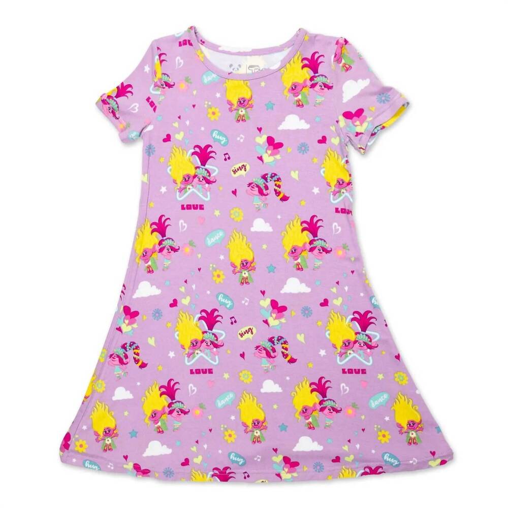 NEW BELLABU BEAR girls' trolls bamboo short sleeve dress in pink